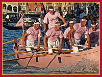 Regata Storica 2009 su Caorline - Rosa (Jesolo): Marco Lazzarini, Sandro Tagliapietra “Ciaci”, Enrico Tagliapietra “Panna”, Marino Almansi, Mattia Costantini, Damiano Allegretto